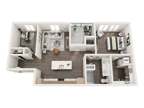 Floor plan for 1 bed, 1 bath, 980 sqft
